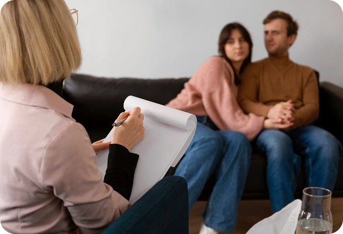 Close up smiley couple therapy